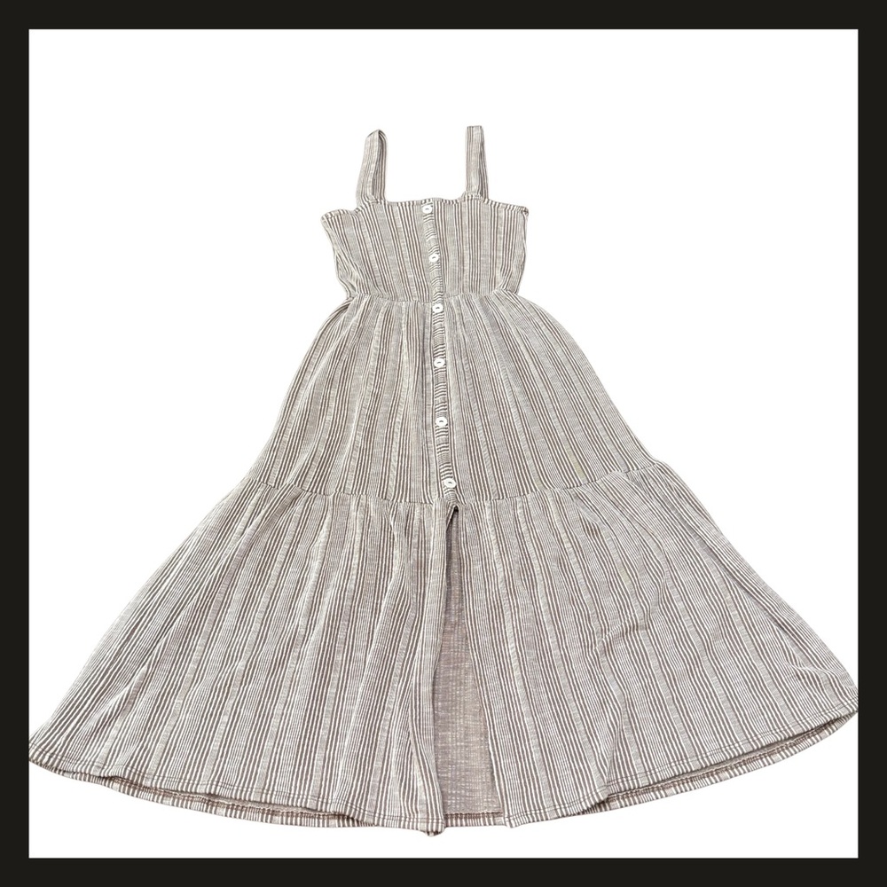 Caution to the Wind Striped Button Front Tiered Midi Sundress Women’s Small EUC